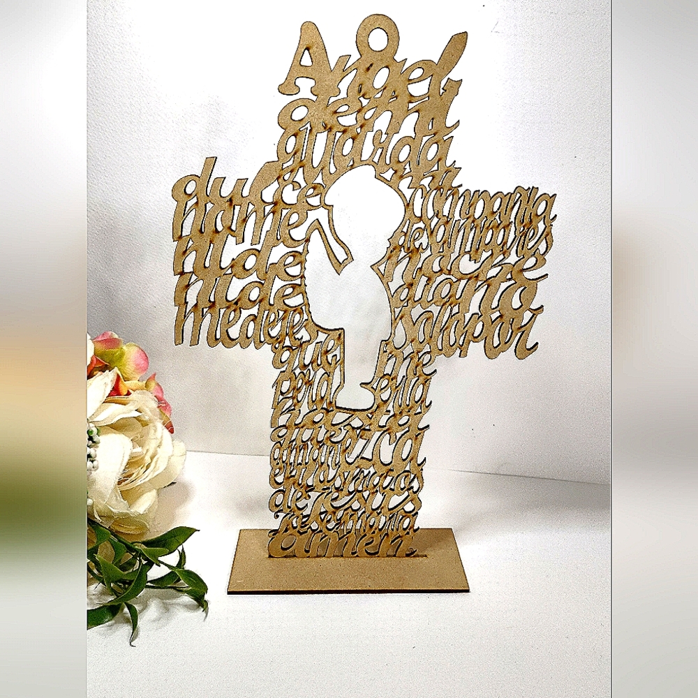 Guardian Angel Cross, prayer in Spanish. Baptist centerpieces. Baby shower favor